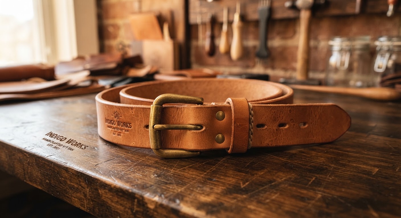 Web Belt — Tan — Vegetable-Tanned Leather · Brass Buckle